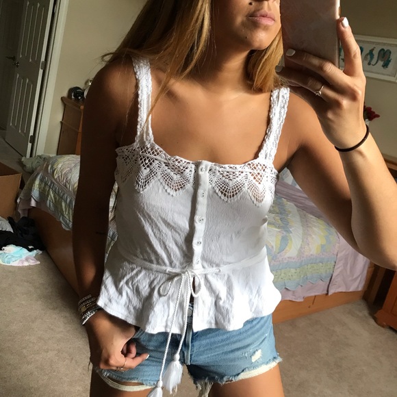 O’Neill Sunlover White Crochet Lace Button Up Tank - Picture 4 of 5